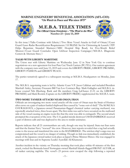 M.E.B.A. TELEX TIMES the Official Union Newsletter – “The Word to the Wise” Number 23 – June 13, 2019