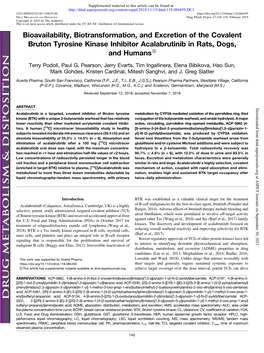 Bioavailability, Biotransformation, and Excretion of the Covalent Bruton Tyrosine Kinase Inhibitor Acalabrutinib in Rats, Dogs, and Humans S