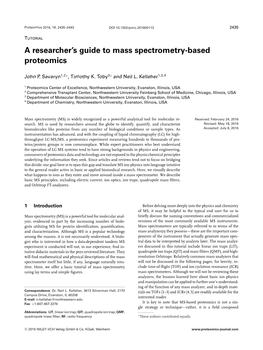 A Researcher's Guide to Mass Spectrometry‐Based Proteomics