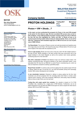 PROTON HOLDINGS Price RM6.15 Azhar.Mustapha@Osk.Com.My Target RM7.30