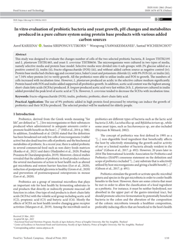 In Vitro Evaluation of Probiotic Bacteria and Yeast Growth, Ph Changes and Metabolites Produced in a Pure Culture System Using P