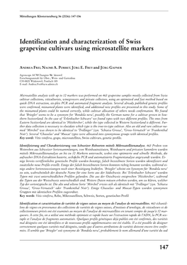 Identification and Characterization of Swiss Grapevine Cultivars Using Microsatellite Markers