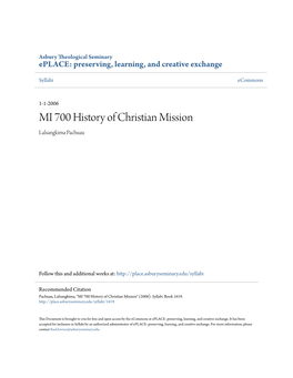 MI 700 History of Christian Mission Lalsangkima Pachuau