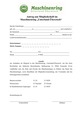 Antrag Um Mitgliedschaft Im Maschinenring „Unterland-Überetsch“