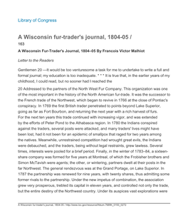 A Wisconsin Fur-Trader's Journal, 1804-05 / 163 a Wisconsin Fur-Trader's Journal, 1804–05 by Francois Victor Malhiot