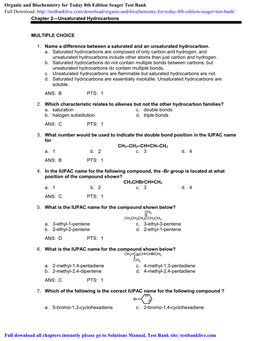 Organic and Biochemistry for Today 8Th Edition Seager Test Bank