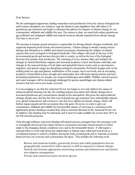 Scientist Letter to Senate on Natural Resources