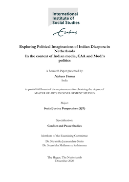 Exploring Political Imaginations of Indian Diaspora in Netherlands in the Context of Indian Media, CAA and Modi’S Politics