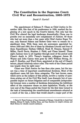 The Constitution in the Supreme Court: Civil War and Reconstruction, 1865-1873 David P