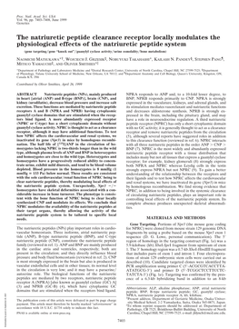 The Natriuretic Peptide Clearance Receptor Locally Modulates the Physiological Effects of the Natriuretic Peptide System