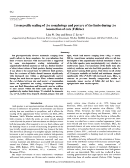 Interspecific Scaling of the Morphology and Posture of the Limbs During the Locomotion of Cats (Felidae) Lisa M