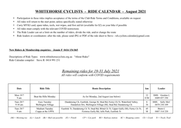 RIDE CALENDAR - August 2021