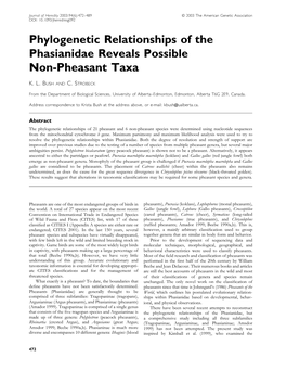 Phylogenetic Relationships of the Phasianidae Reveals Possible Non-Pheasant Taxa