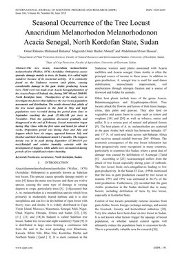 Seasonal Occurrence of the Tree Locust Anacridium Melanorhodon