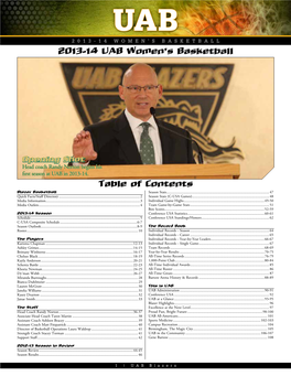 2013-14 UAB Women's Basketball Table of Contents