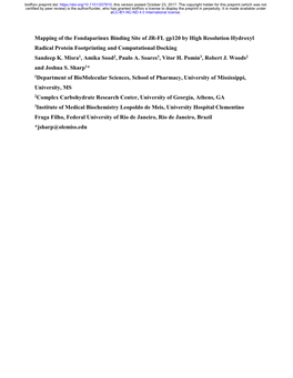 Mapping of the Fondaparinux Binding Site of JR-FL Gp120 by High Resolution Hydroxyl Radical Protein Footprinting and Computational Docking Sandeep K