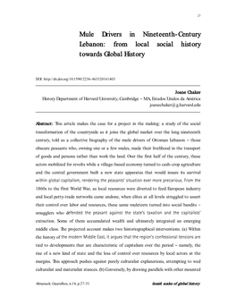 Mule Drivers in Nineteenth-Century Lebanon: from Local Social History Towards Global History