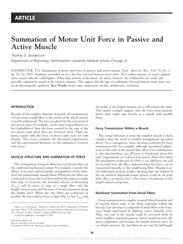 Summation of Motor Unit Force in Passive and Active Muscle Thomas G