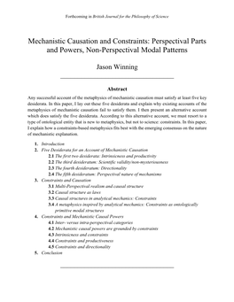 Mechanistic Causation and Constraints: Perspectival Parts and Powers, Non-Perspectival Modal Patterns