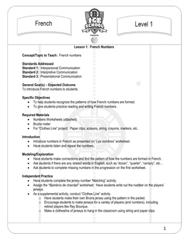 Lesson 1: French Numbers Concept/Topic to Teach