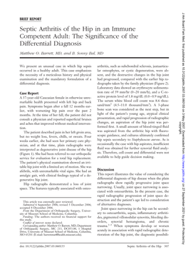 Septic Arthritis of the Hip in an Immune Competent Adult: the Signiﬁcance of the Differential Diagnosis