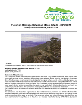 Victorian Heritage Database Place Details - 30/9/2021 Grampians National Park, HALLS GAP