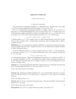 1. Riemann Surfaces an N-Dimensional Topological Manifold