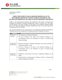 Treatment for (I) Merger Proposal of Ck Hutchison Holdings and Hutchison Whampoaand (Ii) Spin-Off Proposal of Cheung Kong Property Holdings