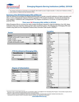 Emerging Hispanic-Serving Institutions (Ehsis): 2019-20