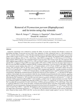 Prymnesium Parvum (Haptophyceae) and Its Toxins Using Clay Minerals Mario R
