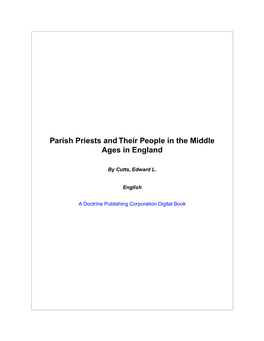 Parish Priests and Their People in the Middle Ages in England