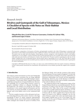 Bivalves and Gastropods of the Gulf of Tehuantepec, Mexico: a Checklist of Species with Notes on Their Habitat and Local Distribution