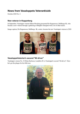 News from Vasaloppets Veteranklubb October 2020 No