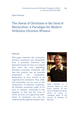 The Sweat of Christians Is the Seed of Martyrdom: a Paradigm for Modern Orthodox Christian Witness