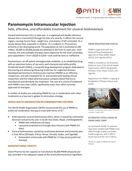 Paromomycin Intramuscular Injection Safe, Effective, and Affordable Treatment for Visceral Leishmaniasis