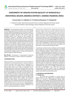 Assessment of Ground Water Quality at Kondapalli Industrial Region, Krishna District, Andhra Pradesh, India