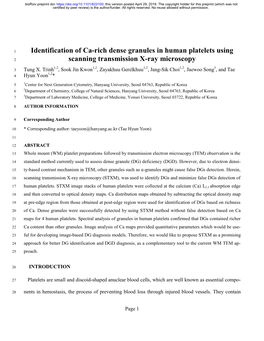 Identification of Ca-Rich Dense Granules in Human Platelets Using 2 Scanning Transmission X-Ray Microscopy