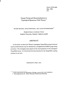 Gauge Fixing and Renormalization in Topological Quantum Field Theory*