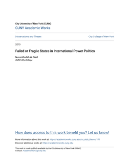 Failed Or Fragile States in International Power Politics