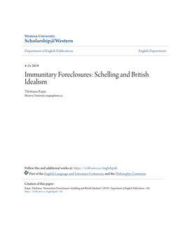 Immunitary Foreclosures: Schelling and British Idealism Tilottama Rajan Western University, Trajan@Uwo.Ca