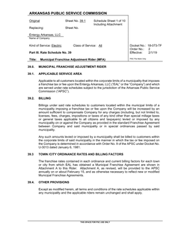 Municipal Franchise Adjustment Rider (MFA) PSC File Mark Only