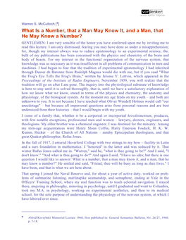 Warren S. Mcculloch: What Is a Number, That a Man May Know It, and a Man, That He May Know a Number?, In: (Winter-Edition 2008/09), J