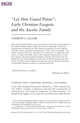 Early Christian Exegesis and the Ascetic Family