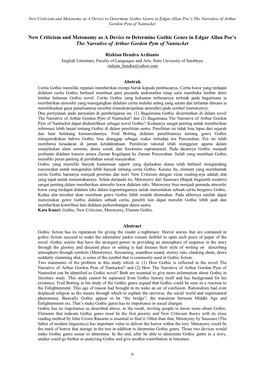 New Criticism and Metonomy As a Device to Determine Gothic Genre in Edgar Allan Poe’S the Narrative of Arthur Gordon Pym of Nantucket