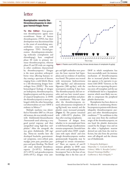 Romiplostim Reverts the Thrombocytopenia in Dengue Hemorrhagic Fever