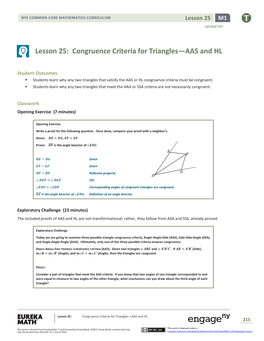 Lesson 25: Congruence Criteria for Triangles—AAS and HL