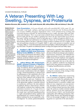 A Veteran Presenting with Leg Swelling, Dyspnea, and Proteinuria Madeline Dilorenzo, MD; Jonathan X