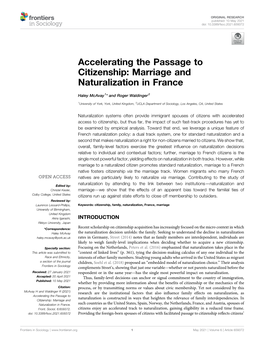 Accelerating the Passage to Citizenship: Marriage and Naturalization in France