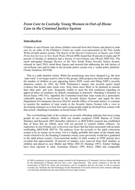 From Care to Custody: Young Women in Out-Of-Home Care in the Criminal Justice System