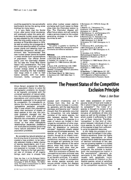 The Present Status of the Competitive Exclusion Principle